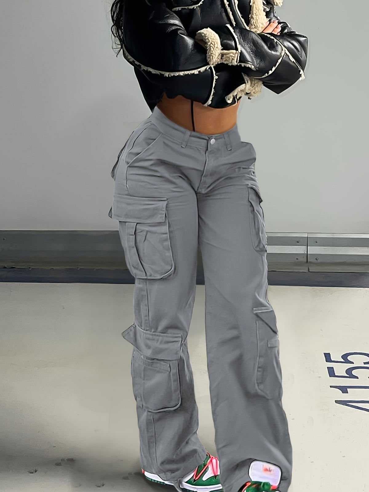 Low Waist Cargo Denim Pants Women Street Hip-Hop Style Multi Pocket Wide Leg Workwear Casual Jeans Apricot Grey Khaki S-XXL