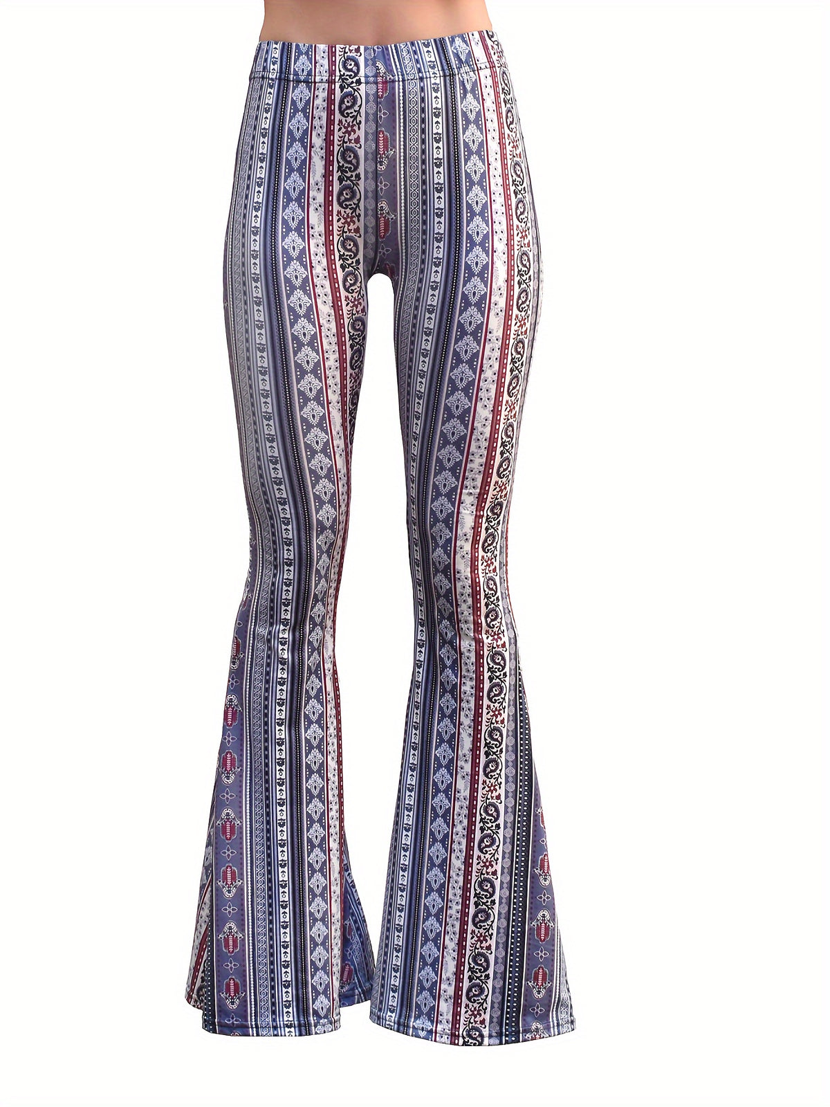 Cut-Out High Waist Wide Leg Trousers Women Flare Pants Ladder Texture Bootcut Evening Pants Mixed Color