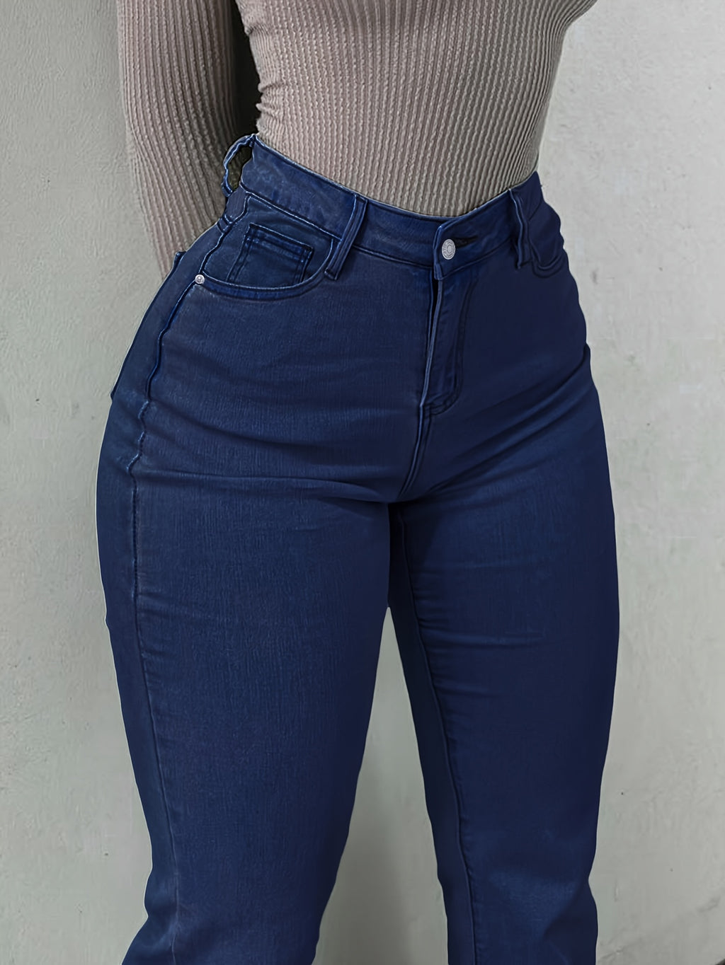 Women's Y2K Straight Leg Denim Pants High Elastic Vintage Street Style Solid Color Long Jeans Versatile Trendy Fashion Bottoms