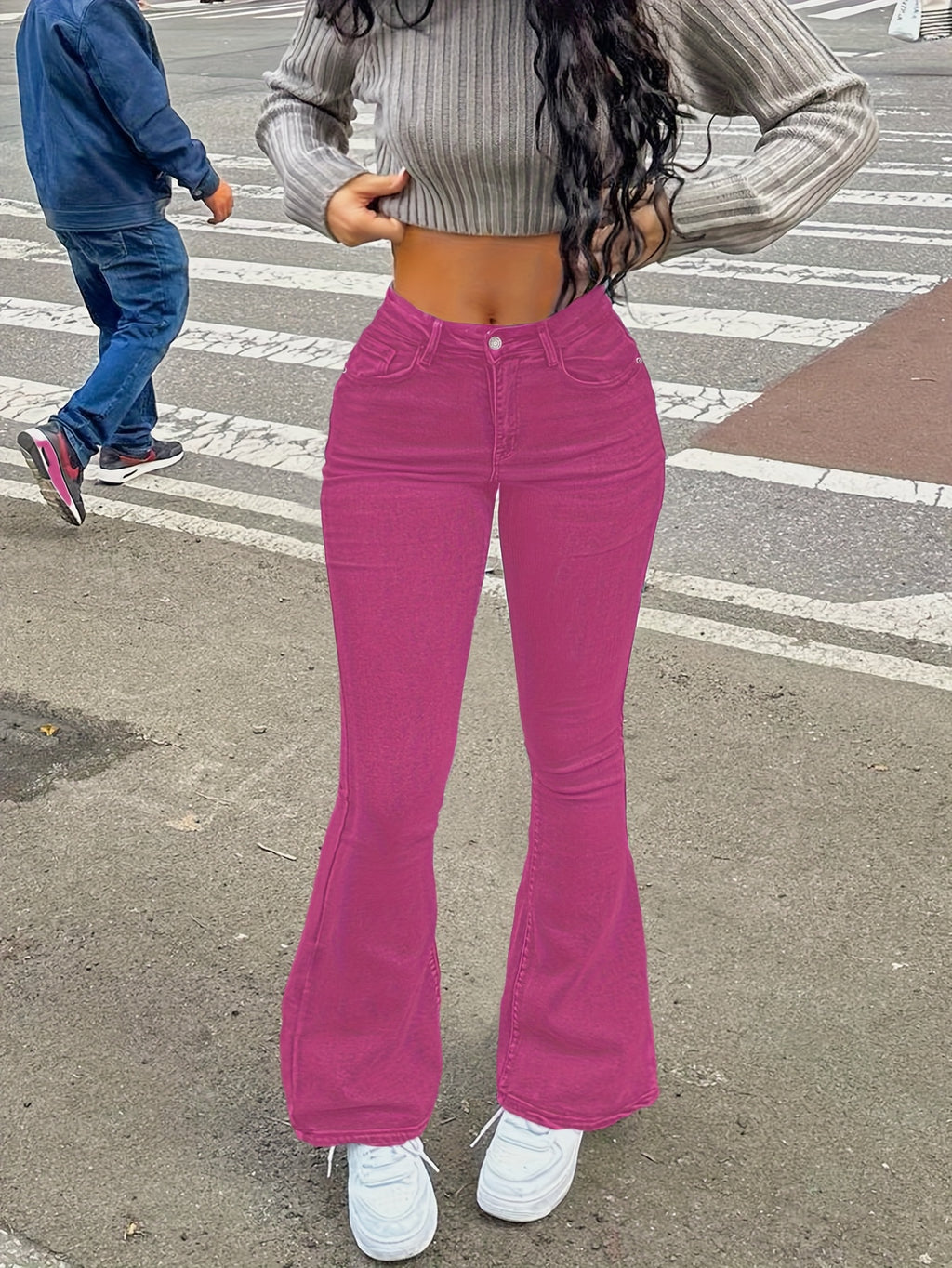 Women's Y2K Straight Leg Denim Pants High Elastic Vintage Street Style Solid Color Long Jeans Versatile Trendy Fashion Bottoms