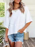 Women's Flowy Batwing Half Sleeve Crewneck T-Shirt Solid Color Loose Fit Casual Summer Top Cute Basic Tee