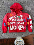 Who Cares Get Some Money Zip Up Hoodie Women Streetwear Letter Print Y2K Sweatshirt