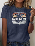 Talk To Me Goose Pilot Graphic T-Shirt Women Aviator Glasses Jets Print Crew Neck Short Sleeve Casual Tee Breathable Stretch Knit Spring Summer Vacation Top S-XXL
