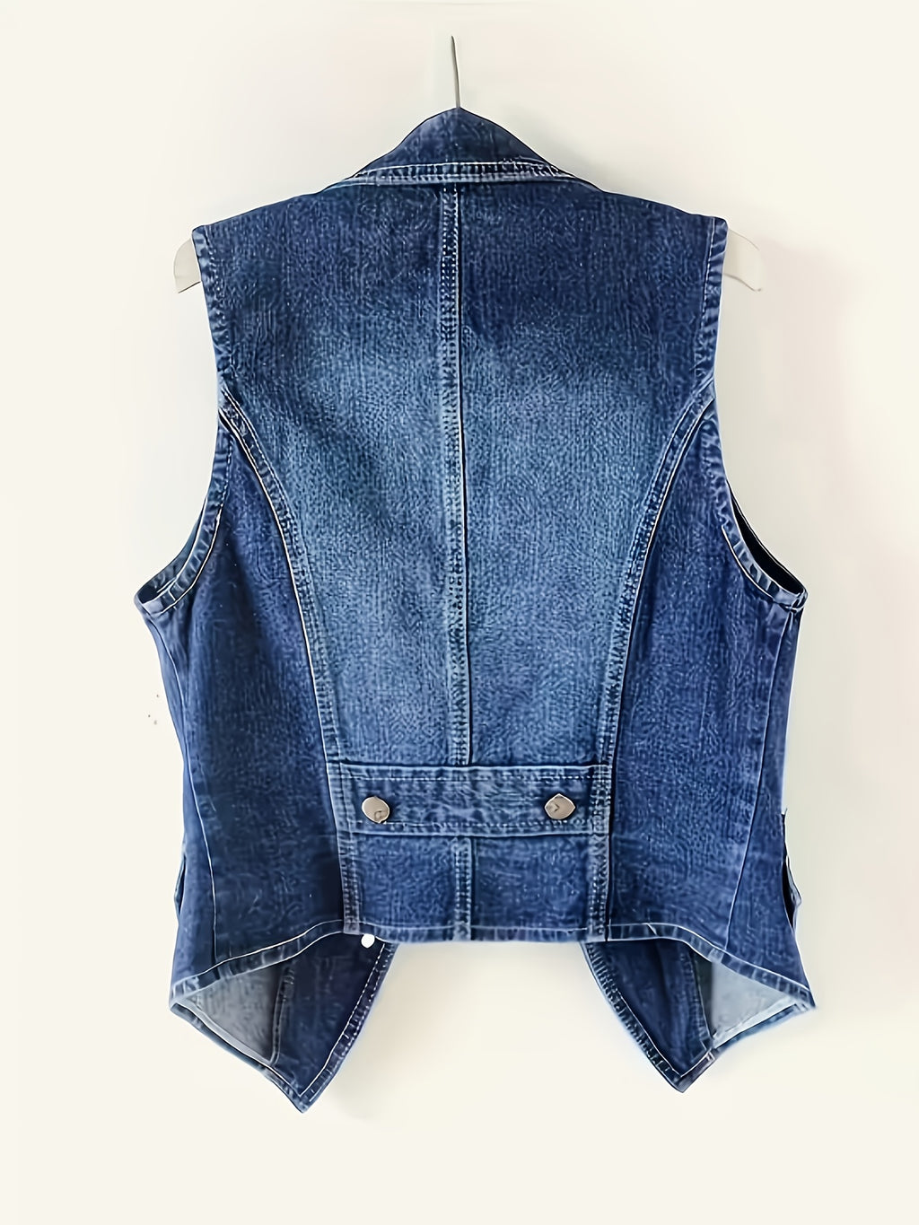 Denim Vest Women Deep Blue Button Sleeveless Jacket Structured Layering 300gsm S-XXL