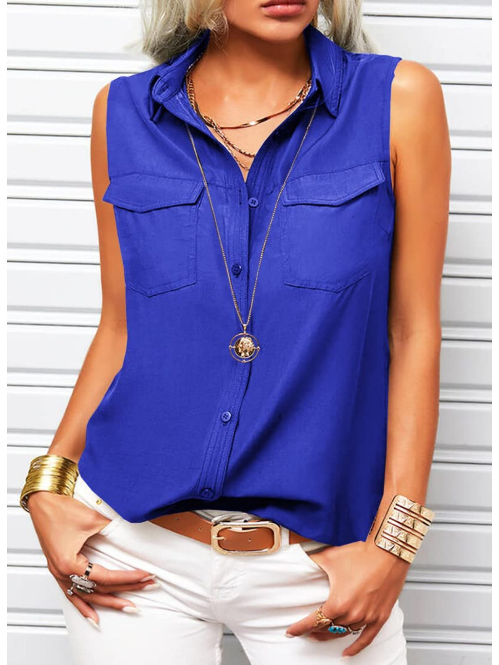 Sleeveless Button Lapel Shirt Women Solid Color Office Tank Top Summer | Casual Work Collared Vest Blouse Lightweight Everyday Wear S-XXL