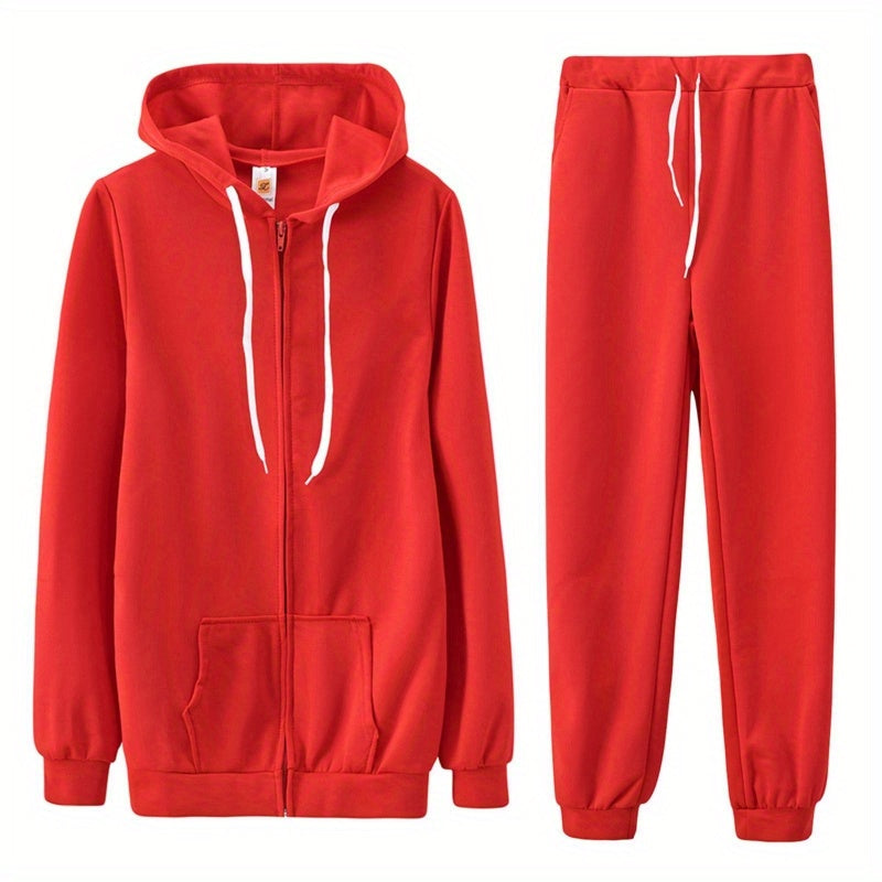 Women's Zip-Up Hoodie Jogger Set 2 Piece Tracksuit Sweatsuit Casual Solid Color Sweatpants Outfit S-XXL