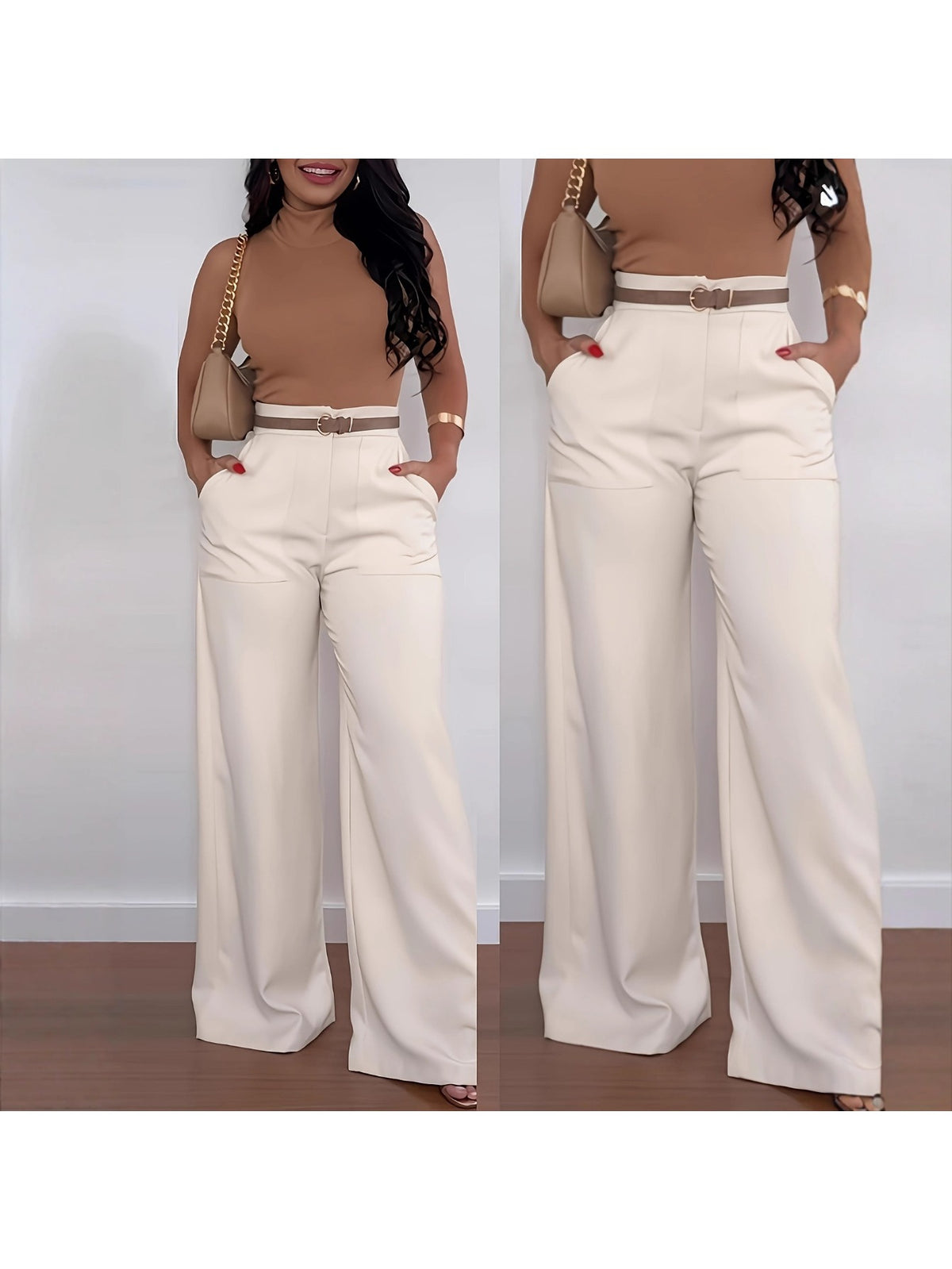 Wide Leg Dress Pants Women High Waist Elegant Suit Trousers with Pockets Casual Office Work Polyester Long S-XXL