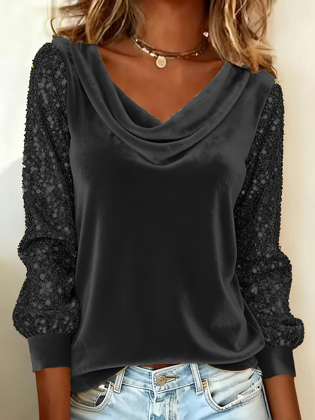 Velvet Swing Collar Long Sleeve Top Women Elegant Solid Color Stretchy Blouse Workplace Office Shirt Red Green Black Gold Fall Winter S-XXL
