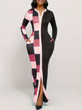 Geo Print Long Sleeve Slit Dress for Women Notch Neck Geometric Pattern Casual Split Hem Spring Fall Dress Women's Clothing