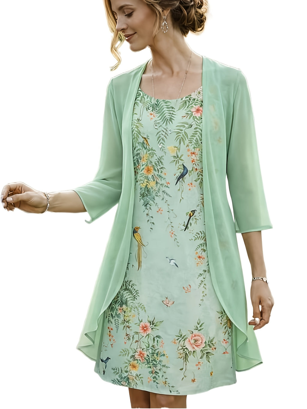 Women's 2-Piece Chiffon Dress Set Elegant Matching Top & Skirt Spring Summer Casual to Evening Wear