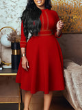 Colorblock A-Line Dress for Women | Vintage Round Neck 3/4 Sleeve Knee-Length Party Dress | Fit & Flare Homecoming Christmas Dress | Elegant Fall Winter Women's Dress