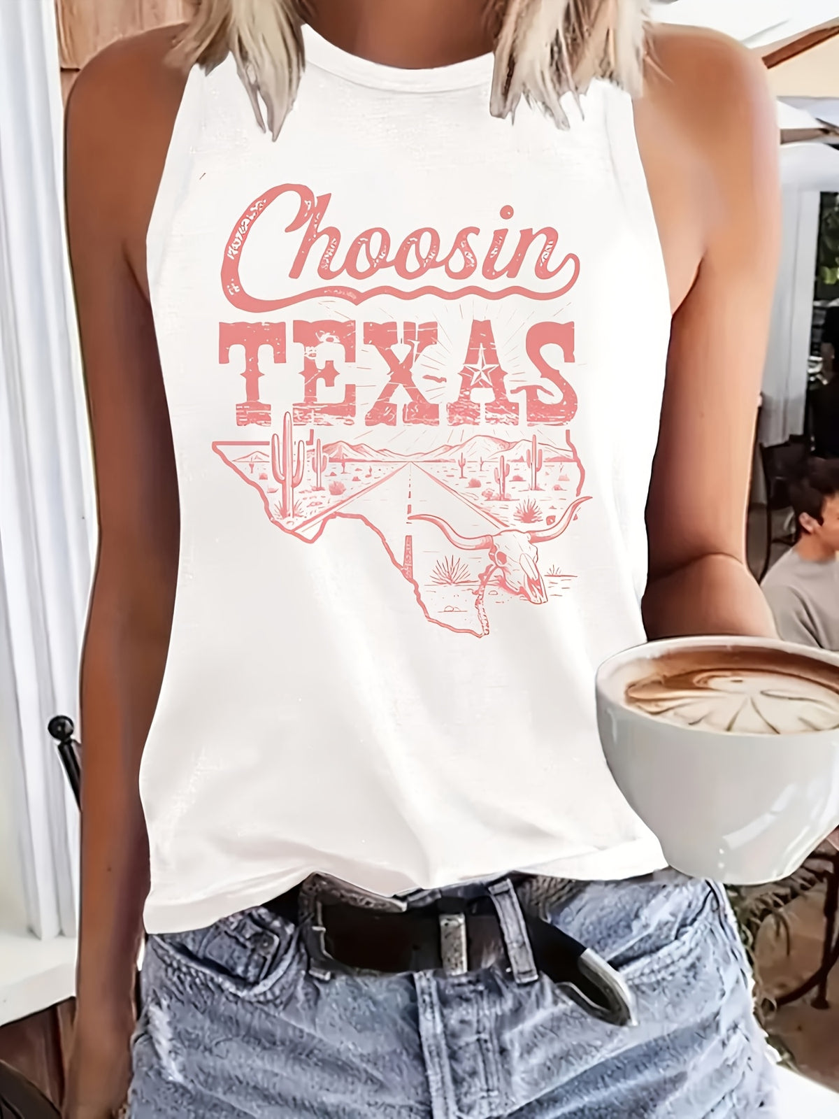 Texas Outline Print Sleeveless Tank Top for Women - Loose Casual Breathable Round Neck T-Shirt Vest, Lightweight Machine Washable Summer Top for Outdoor & Everyday Wear
