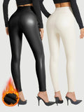 Thermal Leggings 2 Pack Women Fleece Lined High Waist High Elasticity Black Cream Elegant Fall Winter Cold Weather S-XXL
