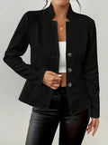 Women's Elegant Pink Textured Blazer Jacket Long Sleeve Single Button 100% Polyester Machine Washable Casual Spring Autumn Coat
