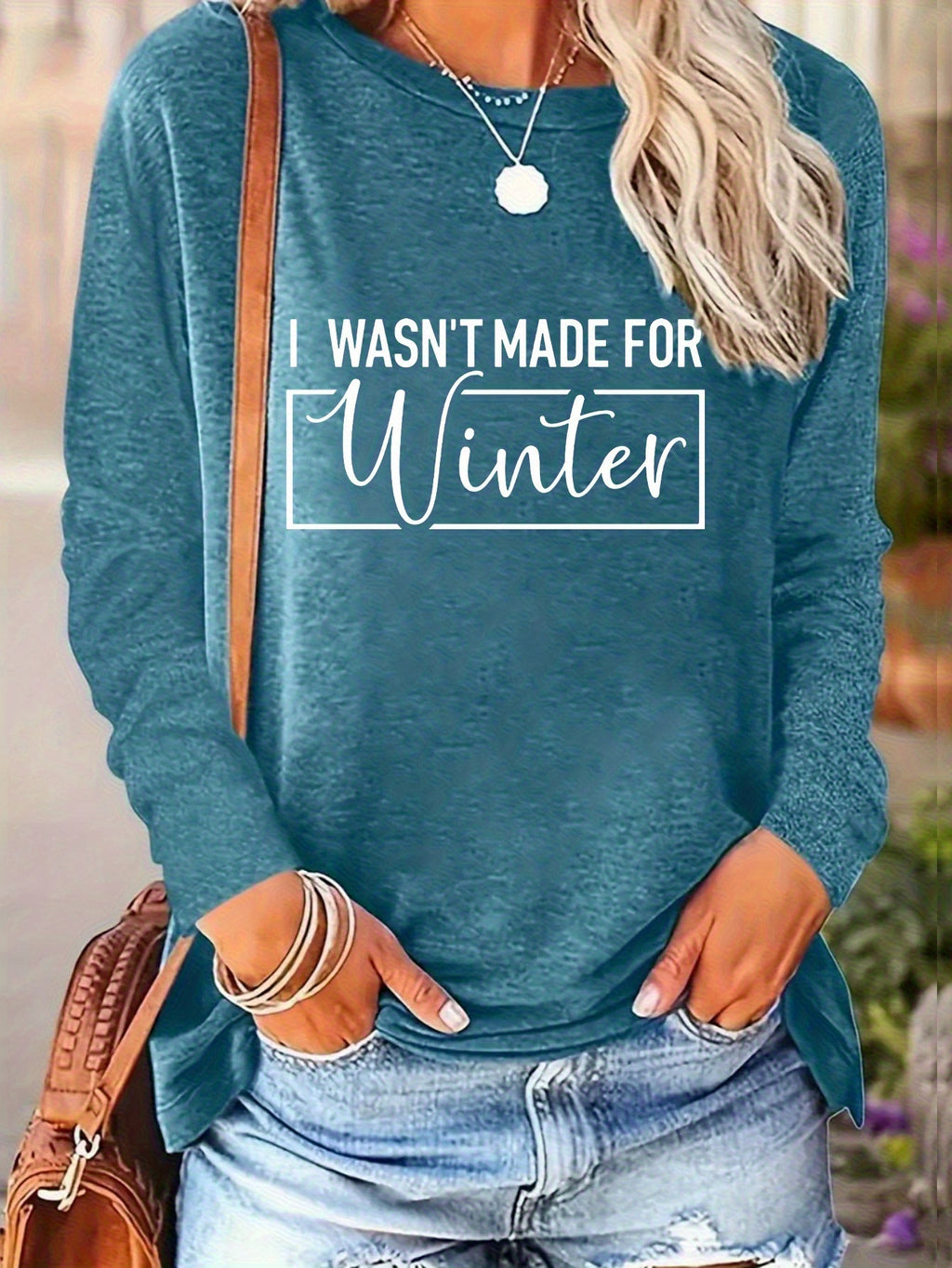 Vintage Slogan Long Sleeve Tee Women I'm Not Made in Winter Print Round Neck 200gsm Stretchy Casual Spring Fall Top S-XXL