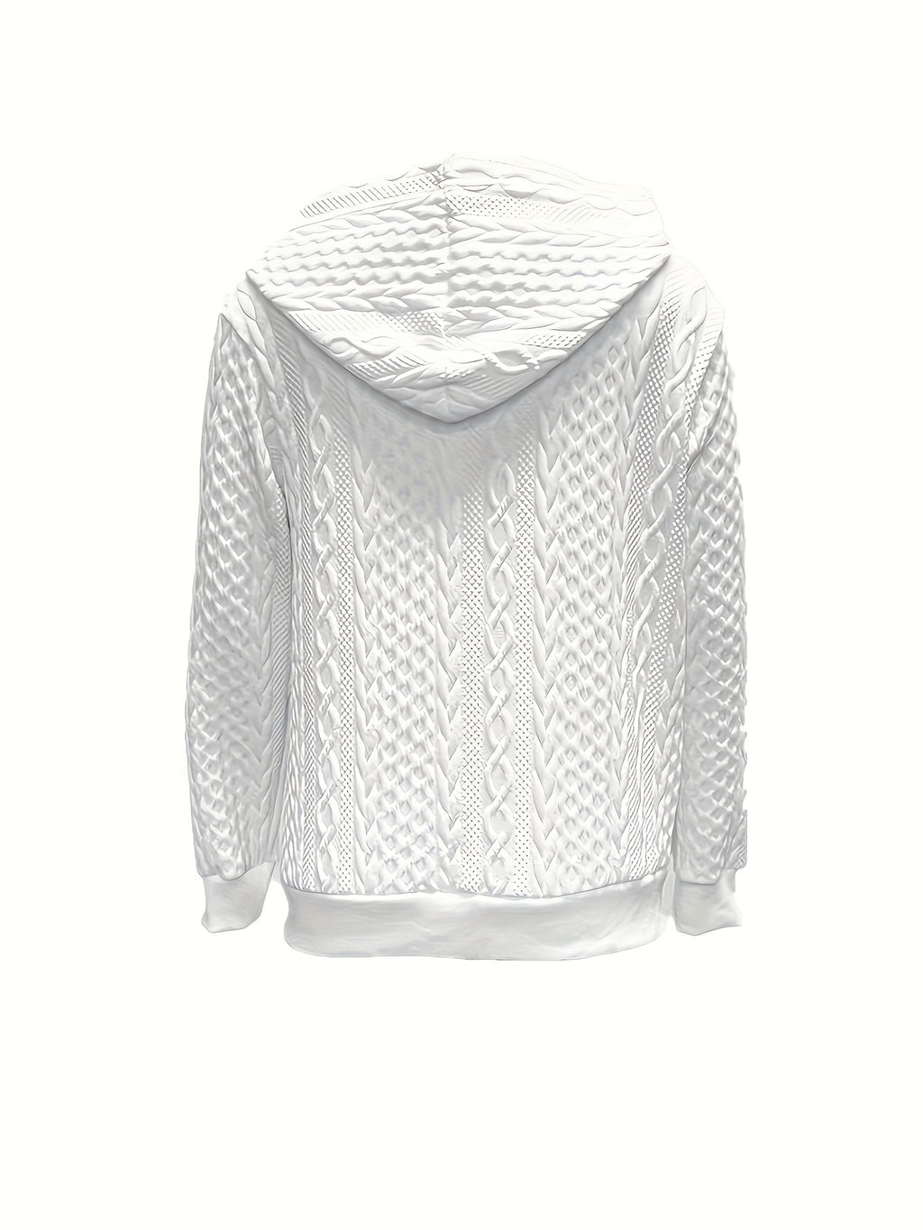 Women Casual Solid Color Zip Hooded Jacket with Pockets Long Sleeve Textured Polyester White Fall Winter S-XXL