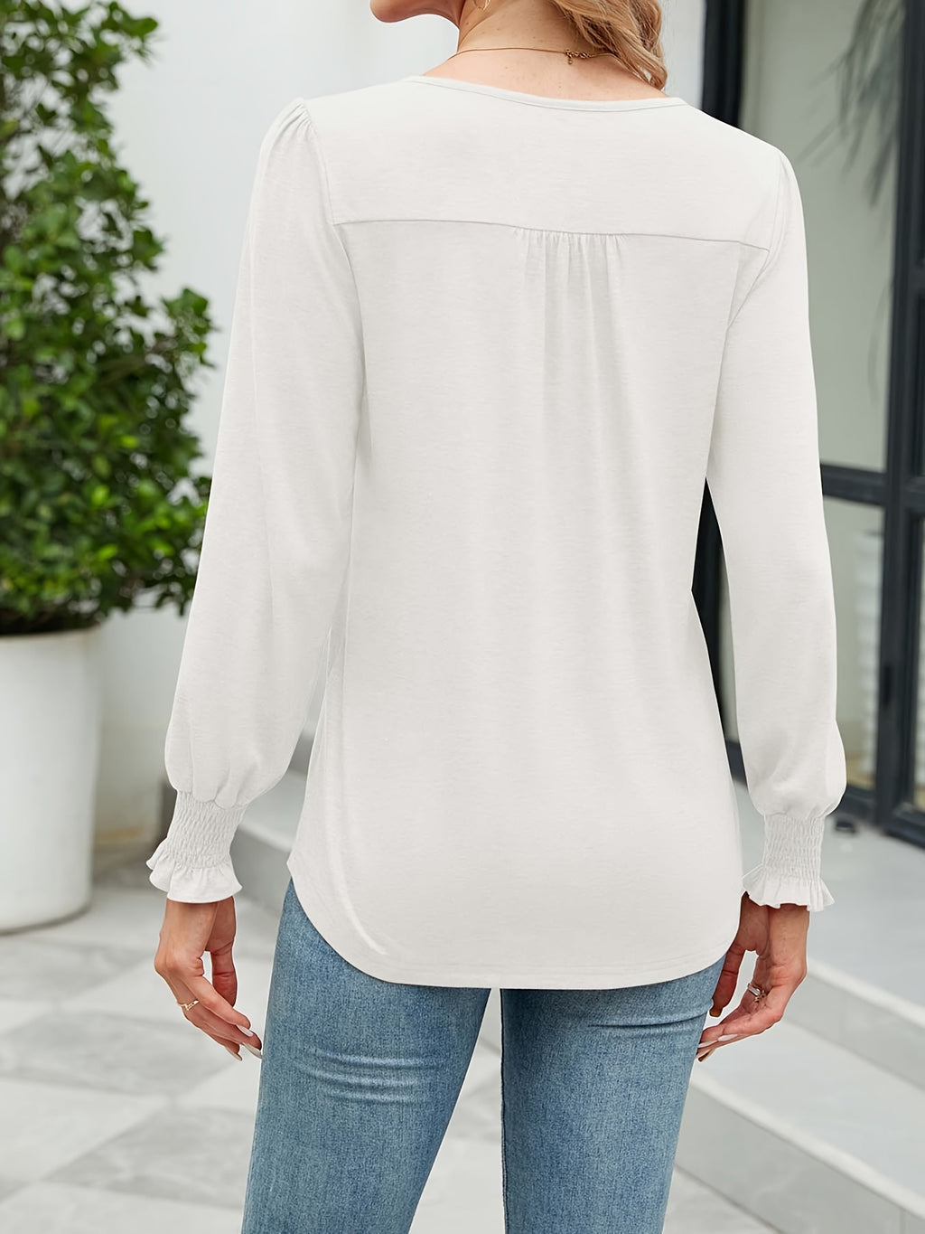 Puff Long Sleeve Tunic Top Women Pleated Crew Neck Loose Blouse Casual Elegant Fall Shirt Soft Flowy Top White Purple Green S-XXL
