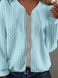 Cable Knit Zip Up Jacket Women Light Blue Long Sleeve Front Pockets Casual Fall Winter Cozy Outerwear Stretch