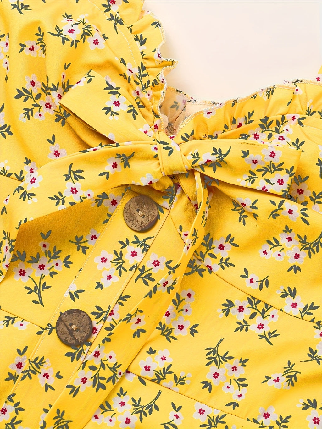 Floral Print Ruffle Bowknot Empire Waist Sleeveless Mini A-Line Dress Women Summer Vacation Beach