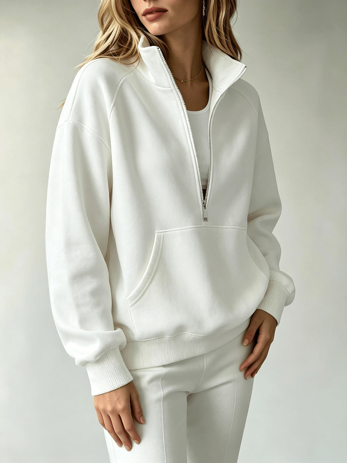 Tracksuit Set Women Half-Zip Sweatshirt and Loose Cuffs Pants 2 Piece Casual Soft Stretchy Relaxed Fit Fitness Commute Daily Outfit S-XXL