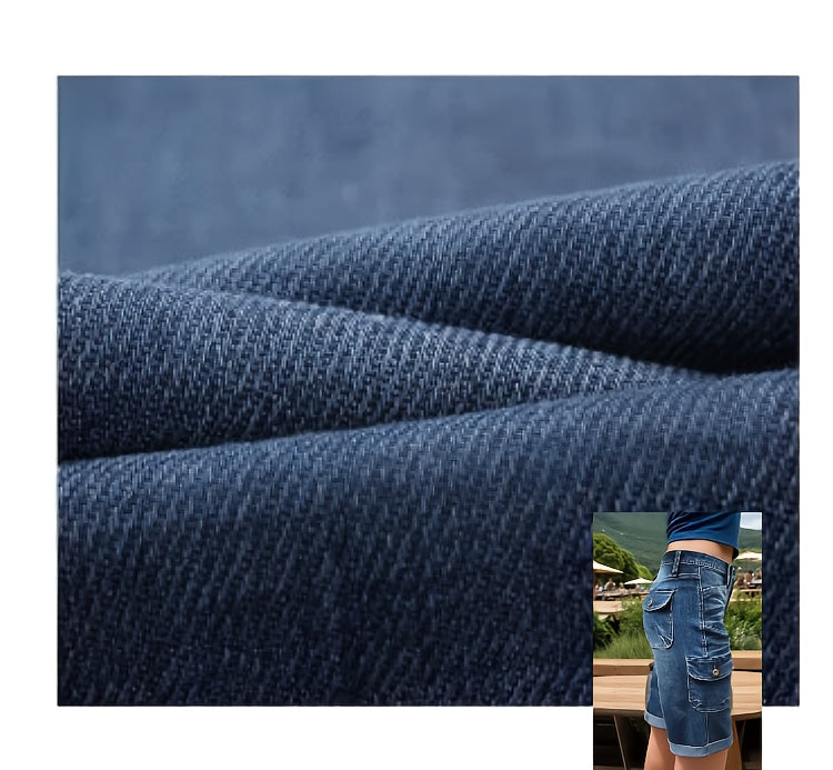 Cargo Capri Jeans Women Heavy Wash Splicing Design Elastic Fabric Hip Lifting Medium Blue Summer Leisure 5 Point Denim Shorts S-XXL