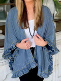 Women's Oversized Crinkle Texture Denim Jacket Relaxed Fit Side Slits Vintage Spring Casual Layering Jean Coat Outerwear