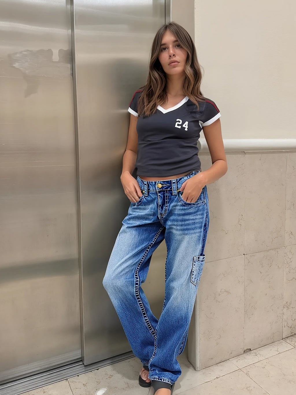 Women's Retro Straight Leg Jeans Mid Rise Relaxed Fit Multi-Pocket Vintage Washed Whisker Denim Casual Workwear Classic Blue