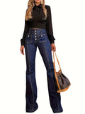 High Waist Flared Jeans Women Button Front Slim Flattering Denim Flare Pants Casual Summer Streetwear Fashion