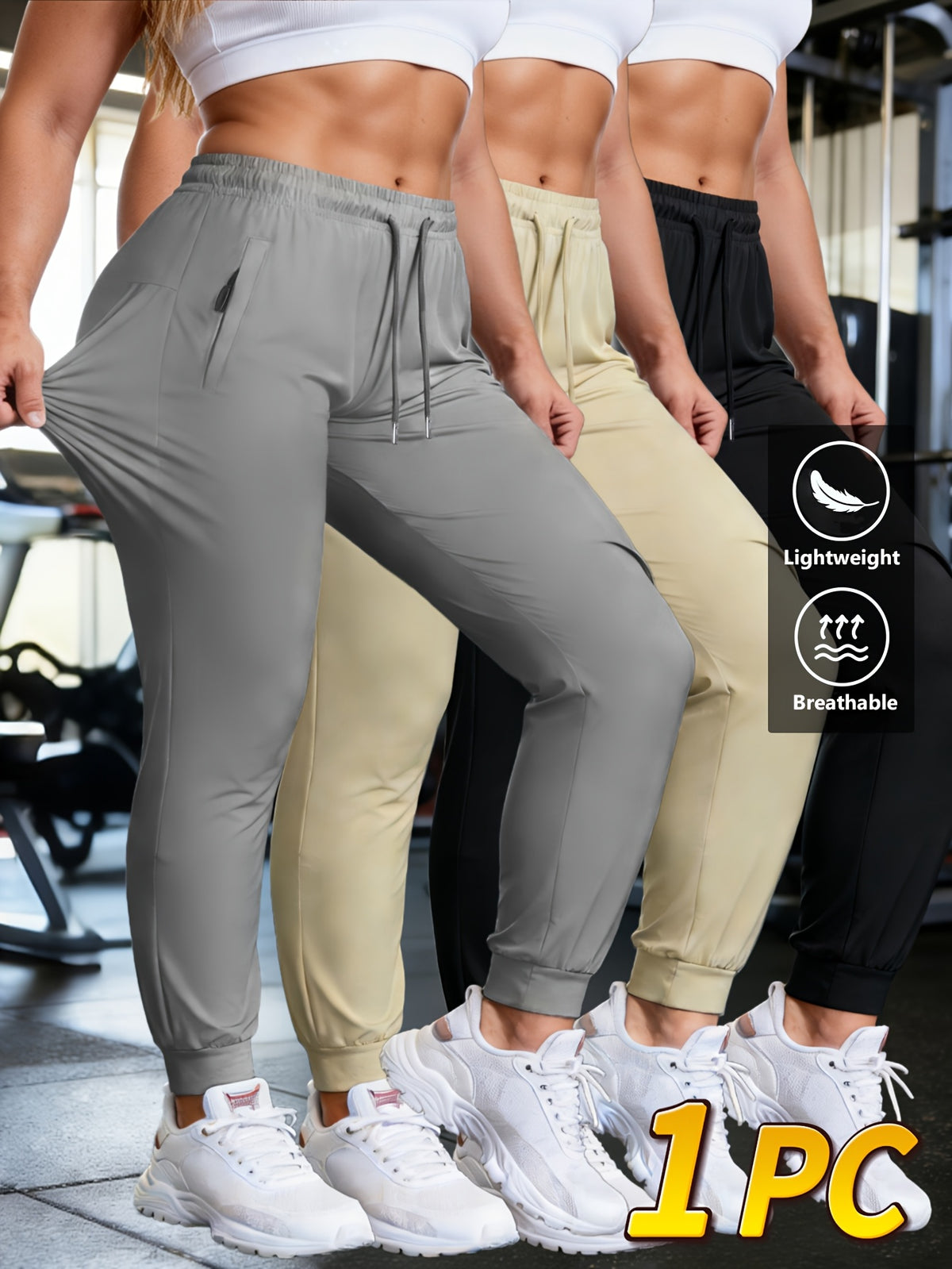 Women's Quick Dry Jogger Pants Lightweight High Stretch Drawstring Waist Side Pockets Loose Fit Tapered Trousers - Gym Running Daily Wear All Season Bottoms