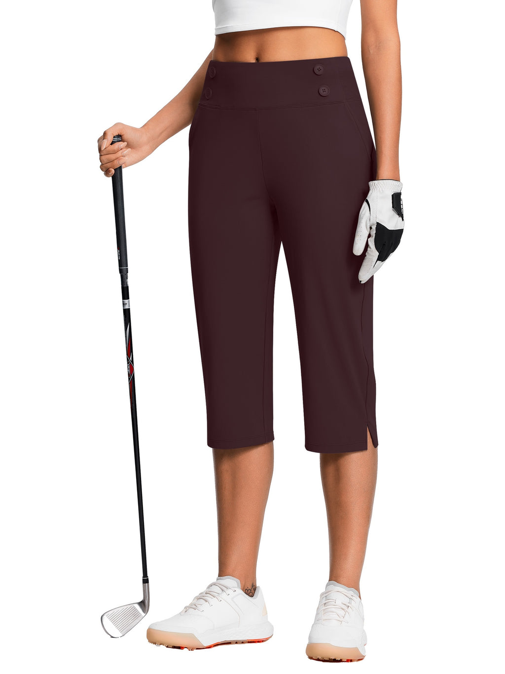 Dressy Stretch Capri Pants for Women High Waist – 18 Inch 82% Polyester 18% Spandex Knit, Elastic Waist Pockets Solid Color Work Casual Summer Spring Fall Comfortable Bottoms S-XXL