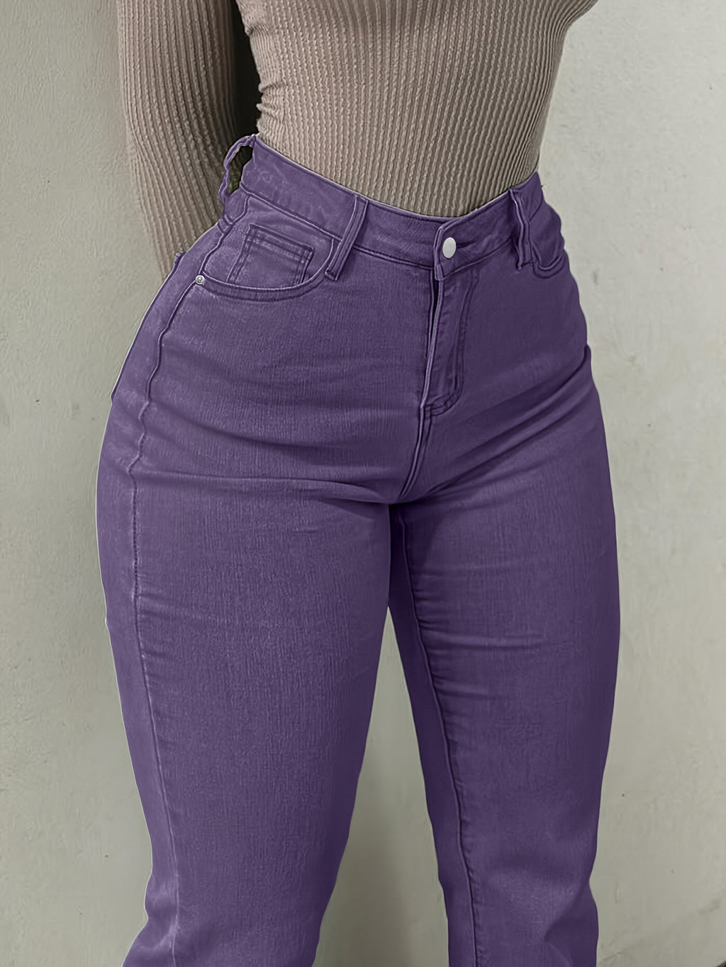 Women's Y2K Straight Leg Denim Pants High Elastic Vintage Street Style Solid Color Long Jeans Versatile Trendy Fashion Bottoms
