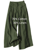 Linen Palazzo Wide Leg Pants for Women – Boho Elastic Waist 7/8 Culotte Capri Trousers with Pocket, Solid Color Casual Outfit Spring Summer Fall Comfortable Breathable Bottoms S-XXL