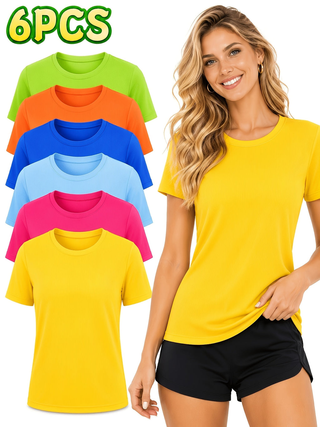 Women's 6-Pack Performance T-Shirts Breathable Moisture-Wicking Skin-Friendly Casual Outdoor Everyday Comfort Tees