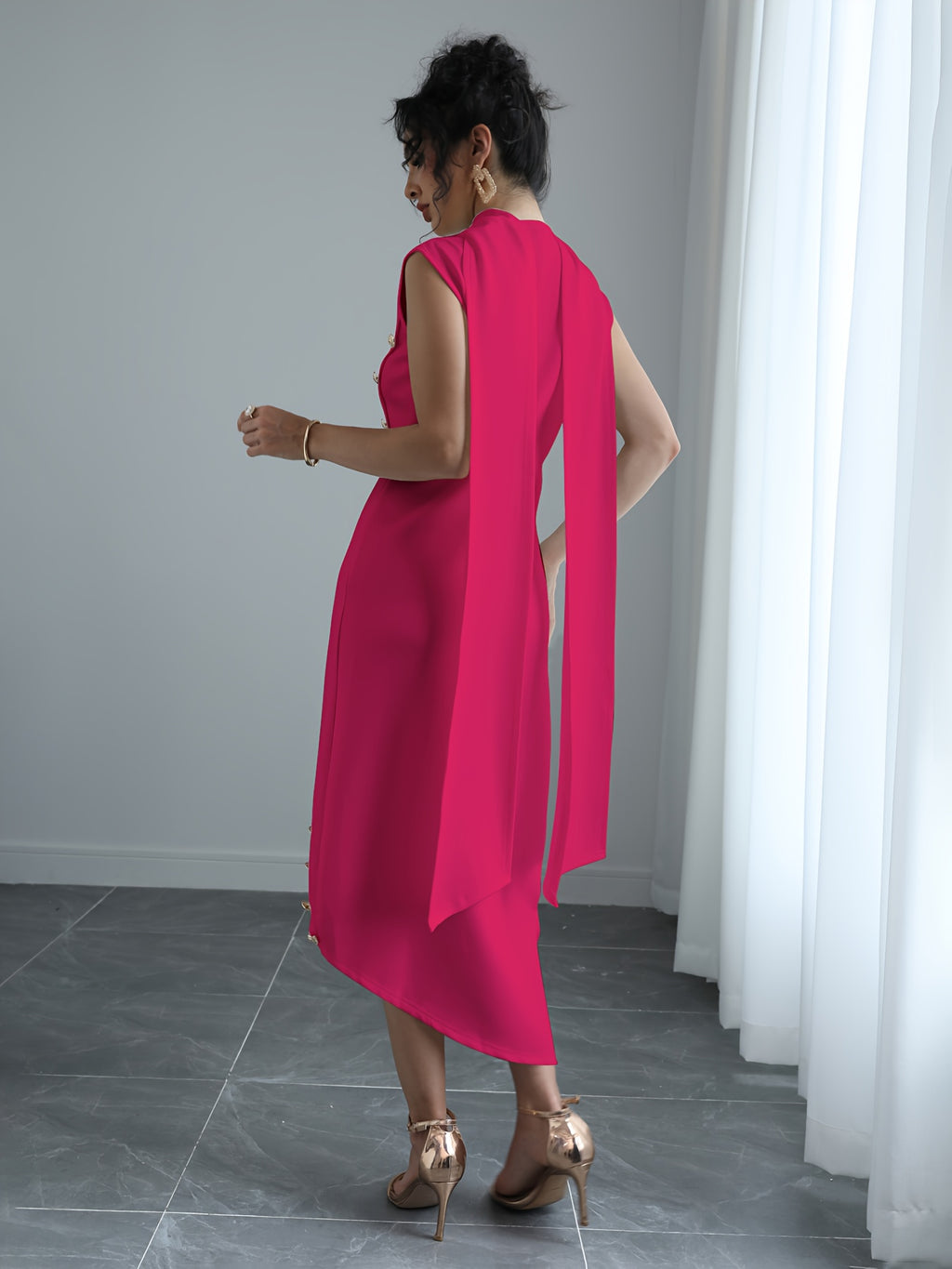 High Neck Sleeveless Maxi Dress Women Shawl Collar Side Split Solid Color A-Line Floor Length Wrinkle Resistant Casual Formal Dress S-XXL