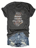 Alphabet Letter Print Tee Women Short Sleeve Crew Neck Casual Stretchy Knit T-Shirt Spring Summer Daily Wear