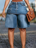 High Waist Skort Shorts Women Bermuda Layered Mini Skirt Wide Leg Front Pocket Button Zip Blue Street Style Brunch S-XXL