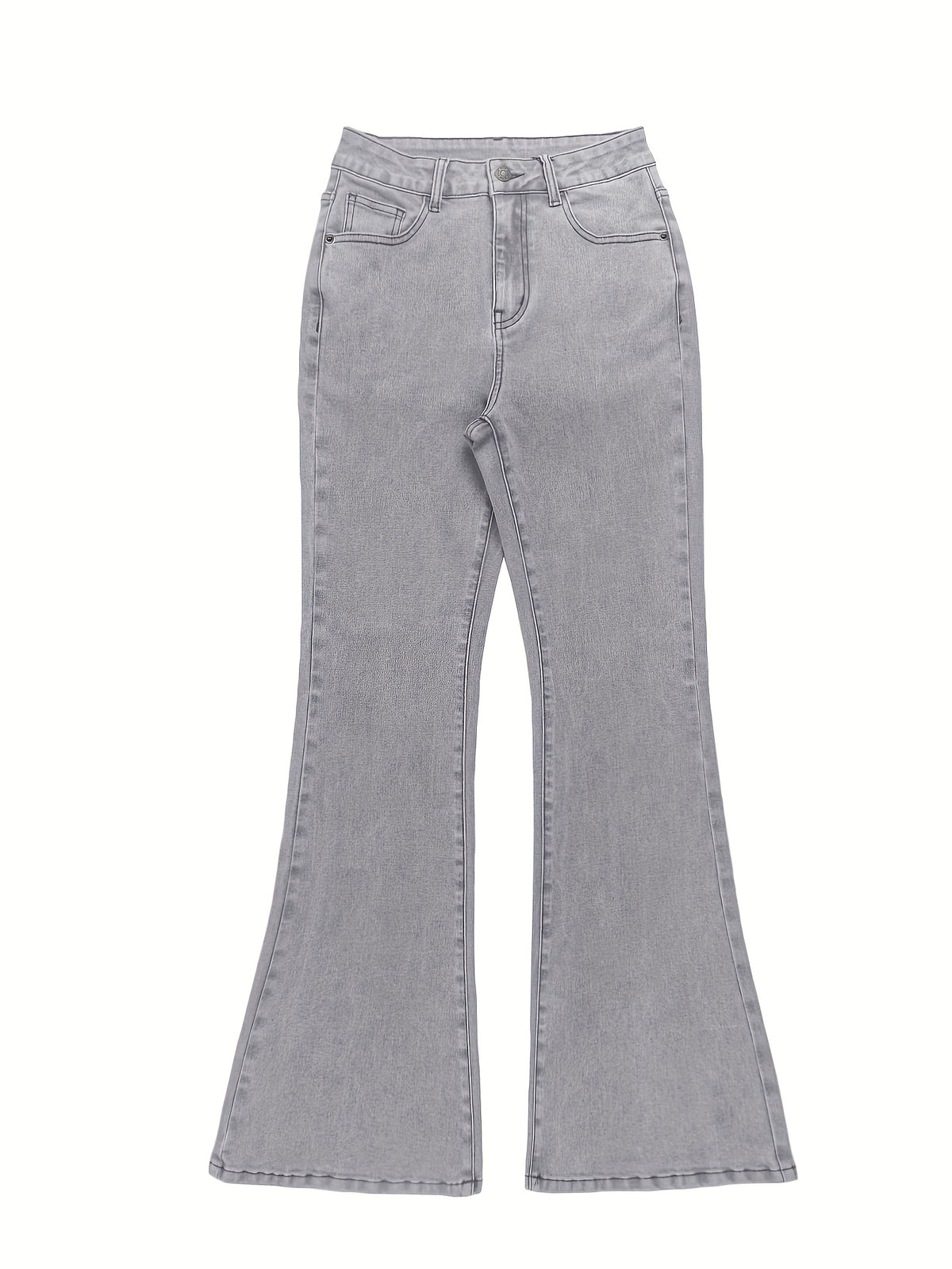 High Waist Stretch Flare Jeans Women Wide Leg Pants with Pockets – Solid Color Street Style, All-Season Comfortable Denim, Machine Washable