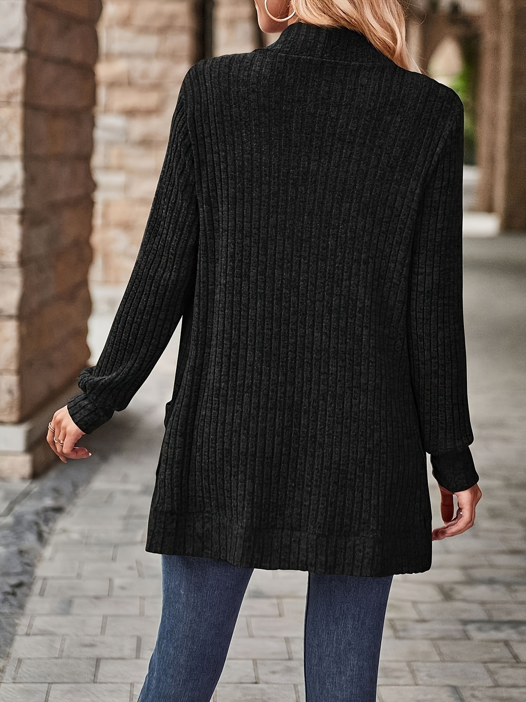 Cardigan Collar Loose Blouse Women Knit Pocket Long Sleeve Solid Color Casual Elegant Top 10 Colors Stretch Everyday Wear S-XXL