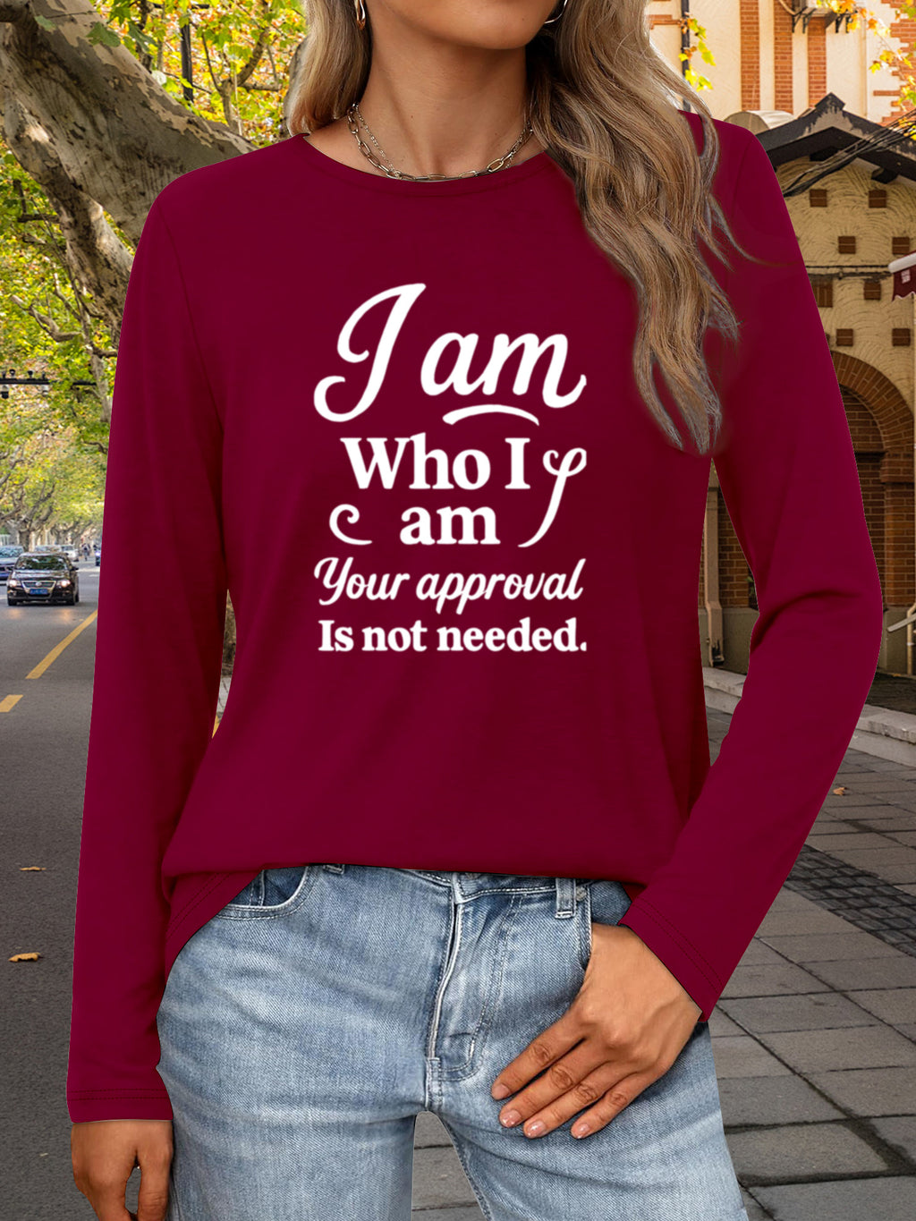 Slogan Print Long Sleeve T-Shirt Women Crew Neck Casual Graphic Tee for Travel Work Campus 100% Polyester S-XXL