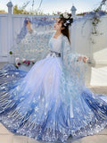 Hanfu Women Star Embroidered Strapless Top White Jacket Blue Skirt Set Elegant Celestial Traditional Chinese Outfit All Season