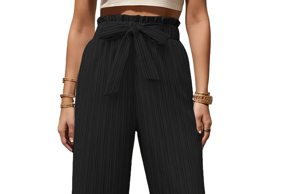 Pleated Wide Leg Pants Women 3 Pack Bow Elastic Waist Loose Straight Leg Long Trousers Spring Summer Daily Commute Casual Versatile S-XXL