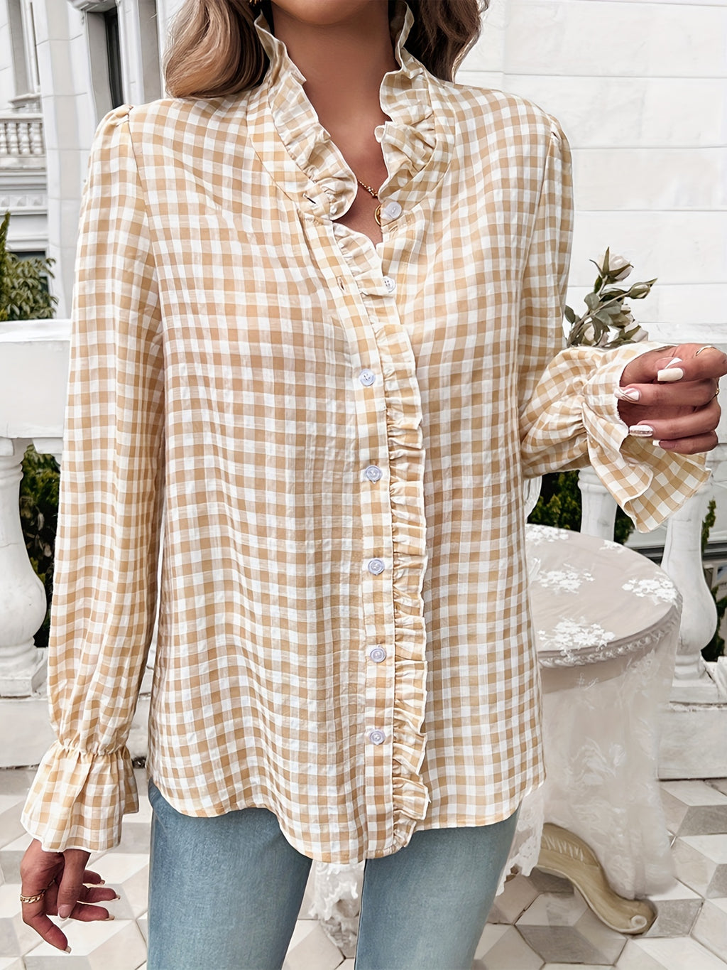 Women's Professional Business Blouse French Contrast Button-Down Shirt Fall Winter Office Top