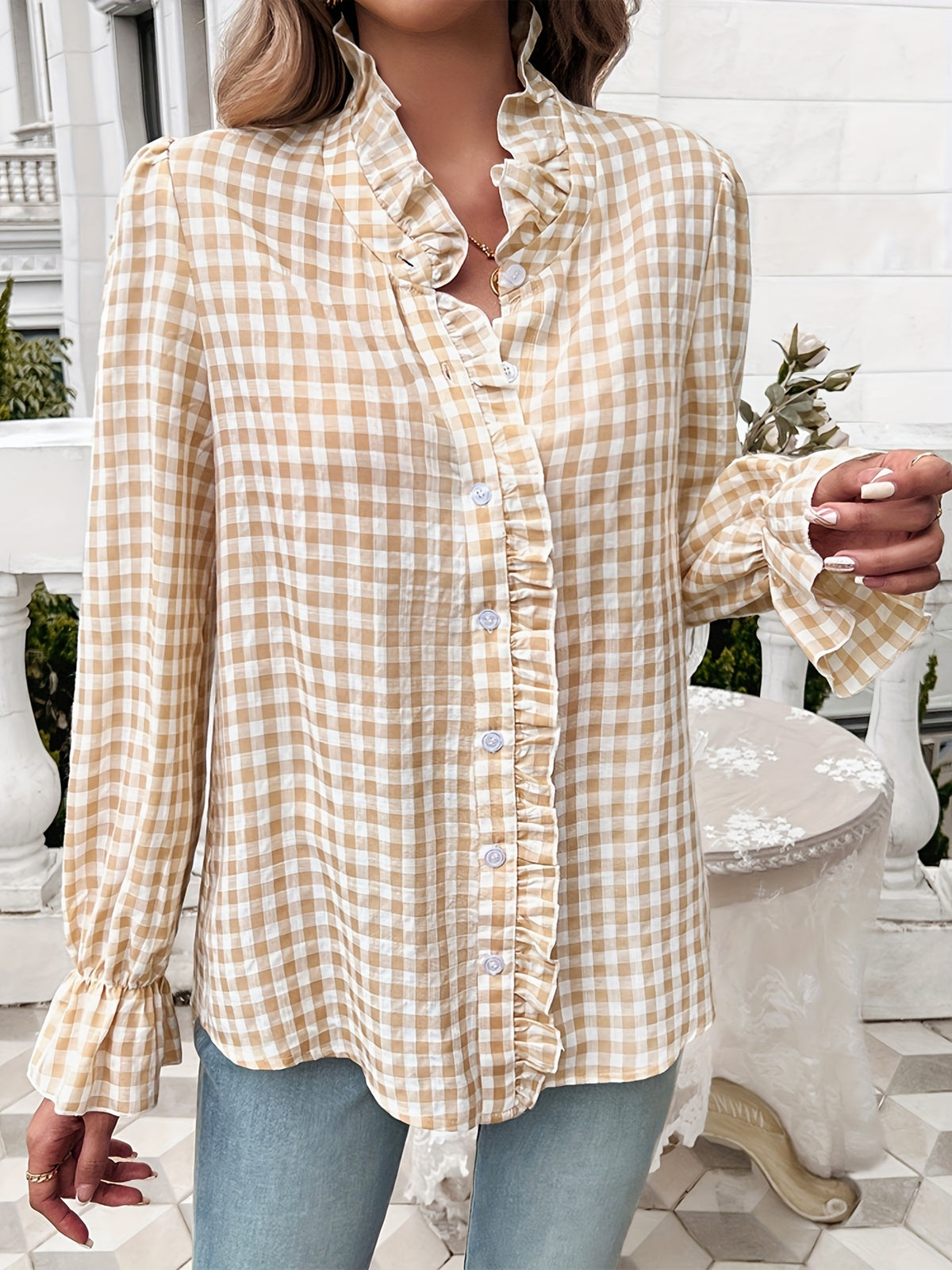 Women's Professional Business Blouse French Contrast Button-Down Shirt Fall Winter Office Top