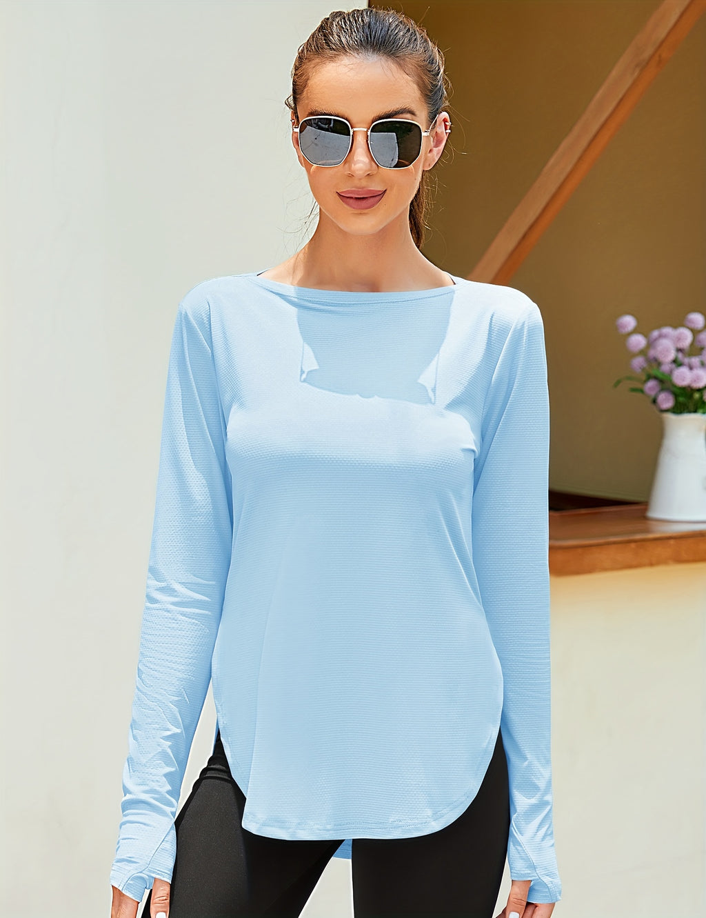 UPF 50+ Long Sleeve Shirt Women Lightweight Sun Protection Workout Athletic Outdoor Running Top Quick Dry S M L XL XXL