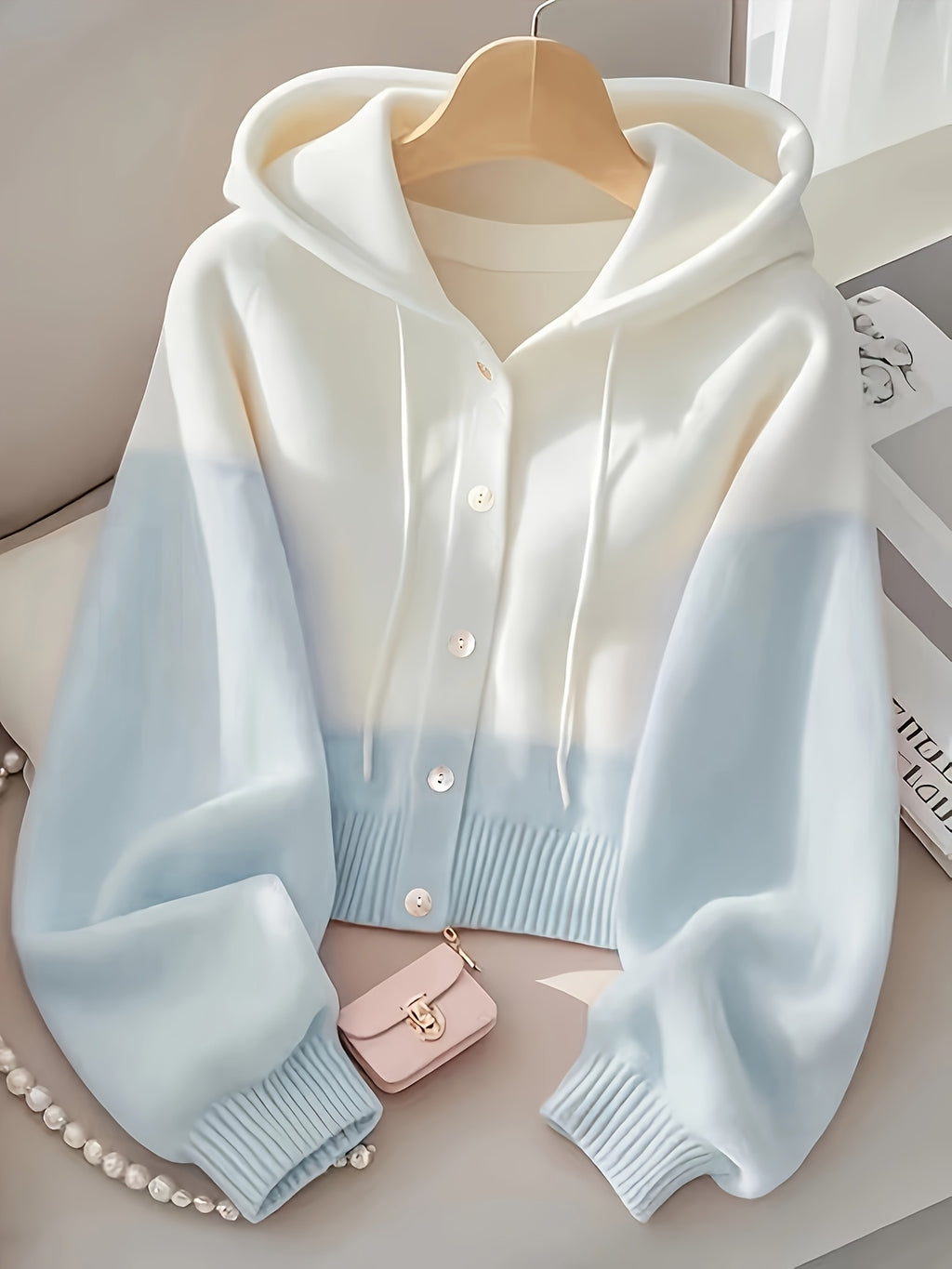 Color-Block Hoodie Cardigan Women's Yellow White Sporty Short Jacket | Casual Loose Zip-Up Top for Spring Summer Daily Wear Campus Streetwear