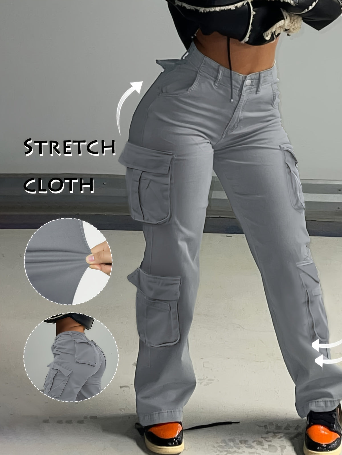 Low Waist Cargo Denim Pants Women Street Hip-Hop Style Multi Pocket Wide Leg Workwear Casual Jeans Apricot Grey Khaki S-XXL