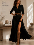 Western Shirt Dress for Women Ruffled Long Sleeve Notched Lapel Buttoned Solid Color Casual Chic Everyday Dress