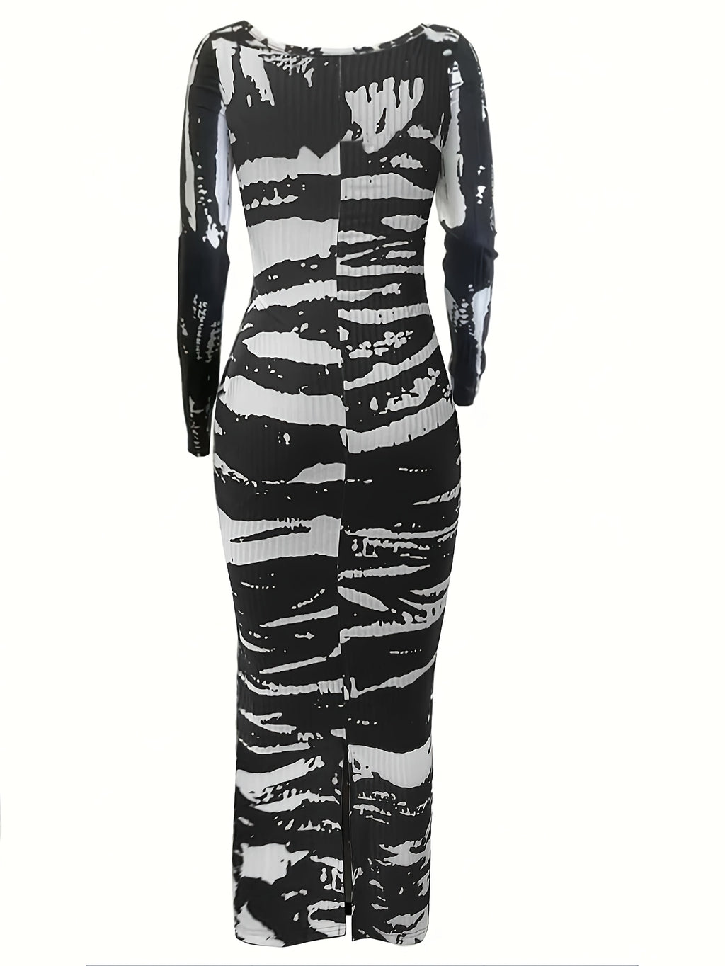 Tie-Dye Bodycon Maxi Dress Women Long Sleeve Ankle Length Contrasting Print Figure-Hugging Sexy Elegant Long Dress