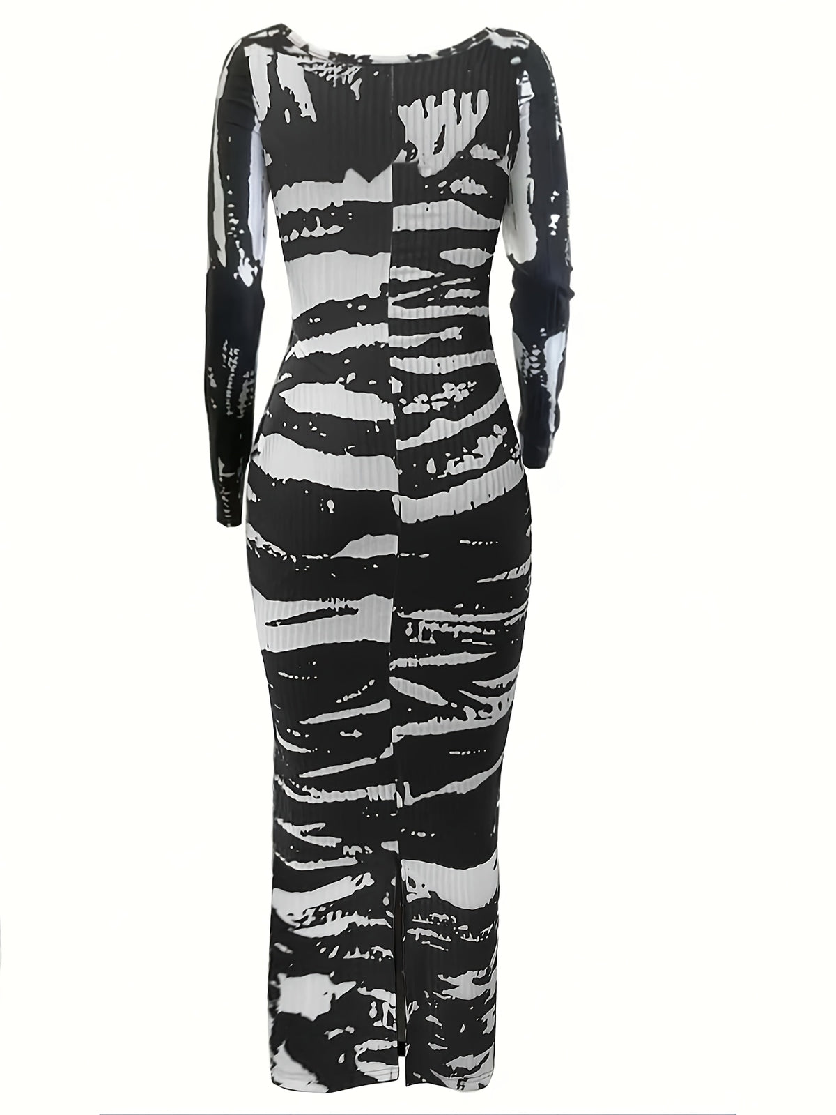 Tie-Dye Bodycon Maxi Dress Women Long Sleeve Ankle Length Contrasting Print Figure-Hugging Sexy Elegant Long Dress