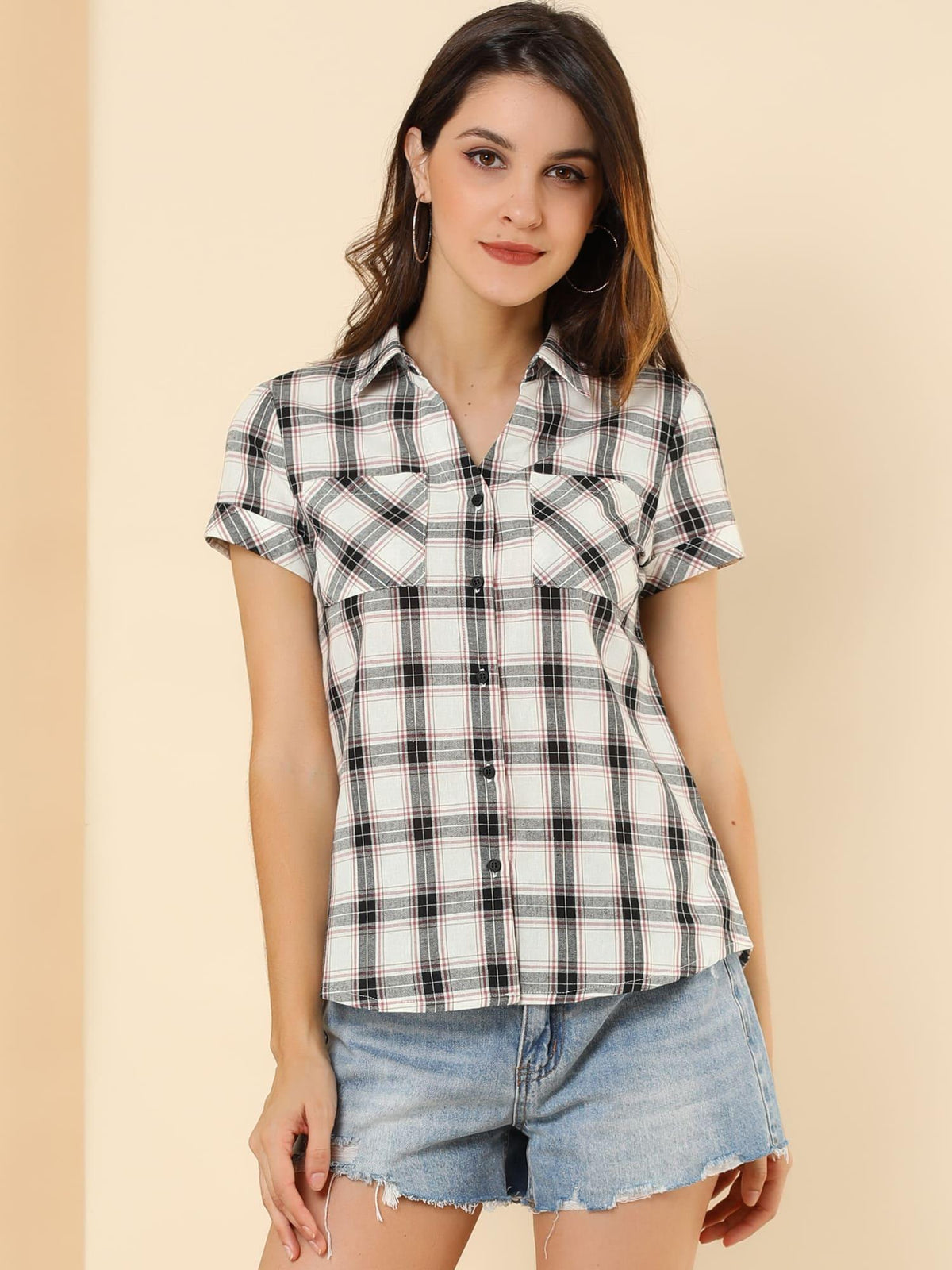 Western Plaid Button Shirt for Women | Classic Flannel Checkered Long Sleeve Top | Casual Country Style Blouse | Machine Washable Women's Plaid Shirt